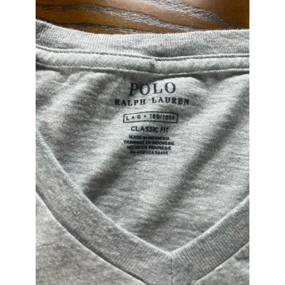 Polo Ralph Lauren Shirt Mens Large Gray V Neck Classic Fit Pony Logo